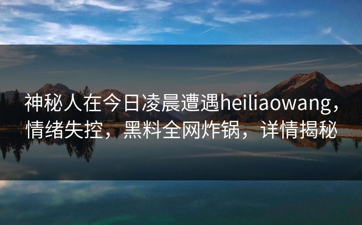 神秘人在今日凌晨遭遇heiliaowang，情绪失控，黑料全网炸锅，详情揭秘