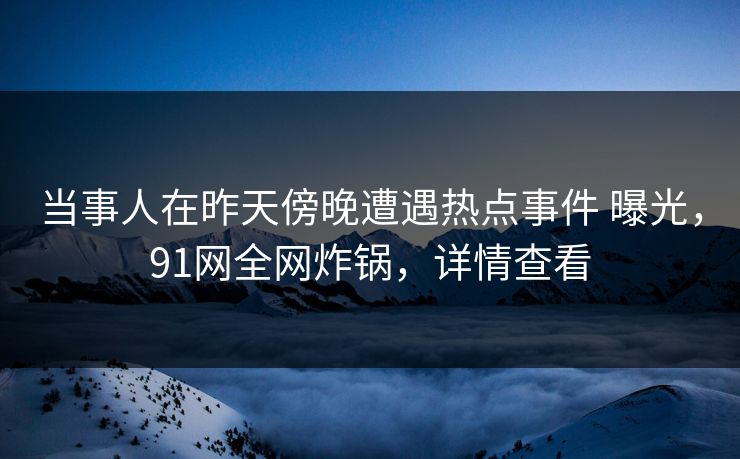 当事人在昨天傍晚遭遇热点事件 曝光，91网全网炸锅，详情查看