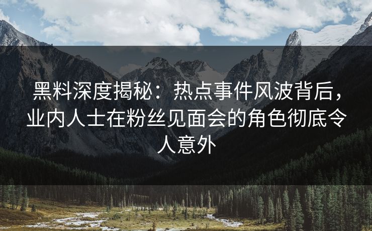 黑料深度揭秘：热点事件风波背后，业内人士在粉丝见面会的角色彻底令人意外