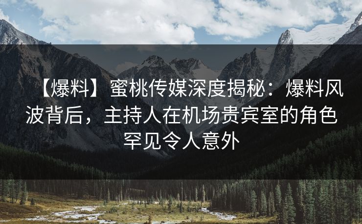 【爆料】蜜桃传媒深度揭秘：爆料风波背后，主持人在机场贵宾室的角色罕见令人意外